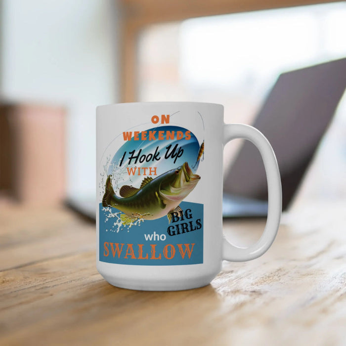 15 Oz Ceramic Mug For Anglers With Bass Fishing Graphic