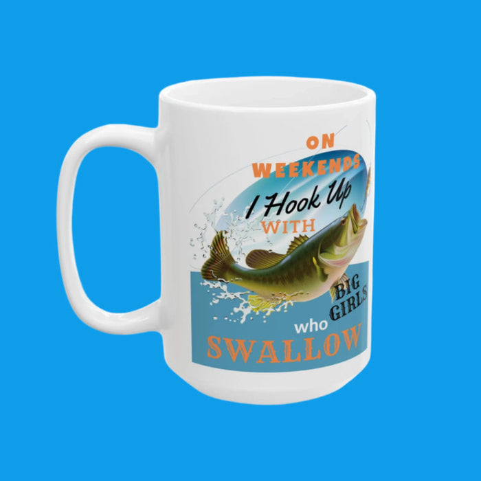 15 Oz Ceramic Mug For Anglers With Bass Fishing Graphic