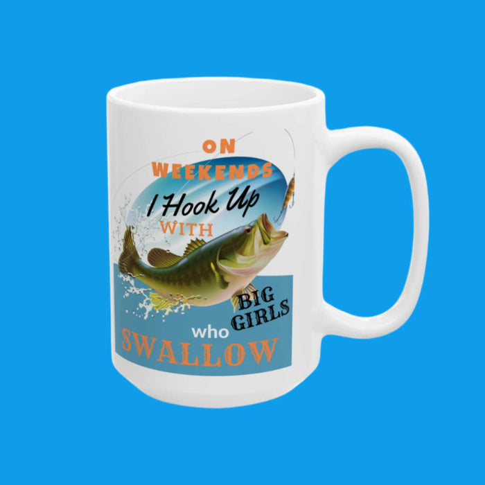 15 Oz Ceramic Mug For Anglers With Bass Fishing Graphic