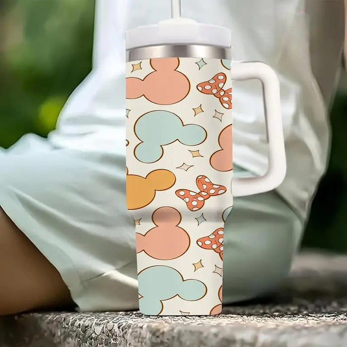 Mickey And Minnie Pattern Insulated 40oz Tumbler With Handle