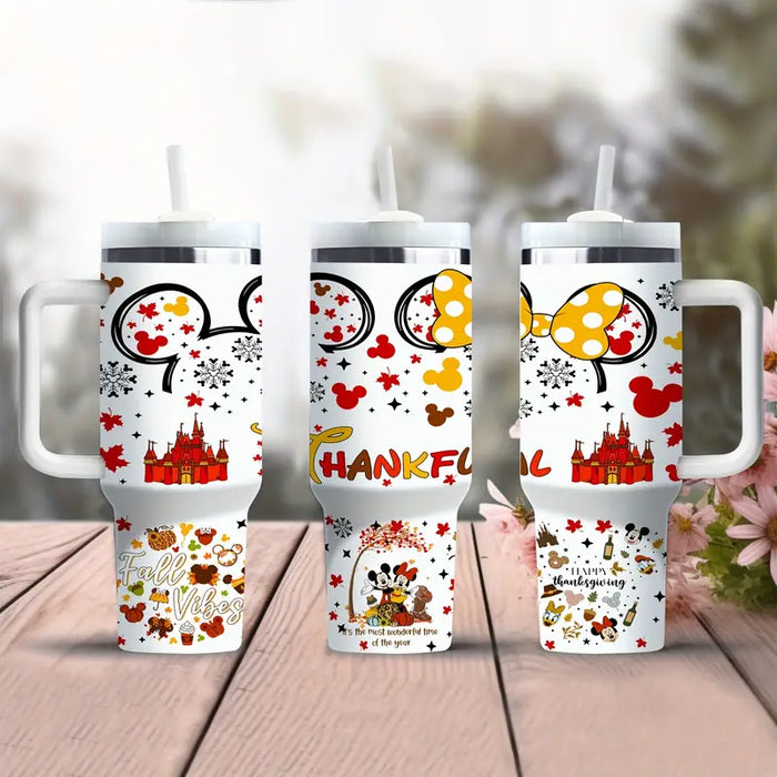 Autumn Themed 40oz Insulated Tumbler With Lid And Straw