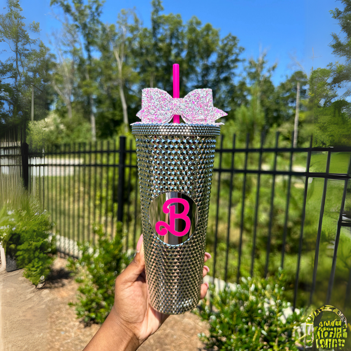 24Oz Textured Studded Tumbler With Straw And Decorative Bow