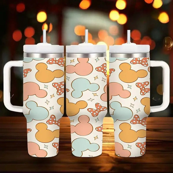 Mickey And Minnie Pattern Insulated 40oz Tumbler With Handle