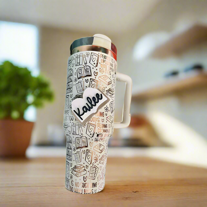 Personalized Book Design Tumbler With Handle