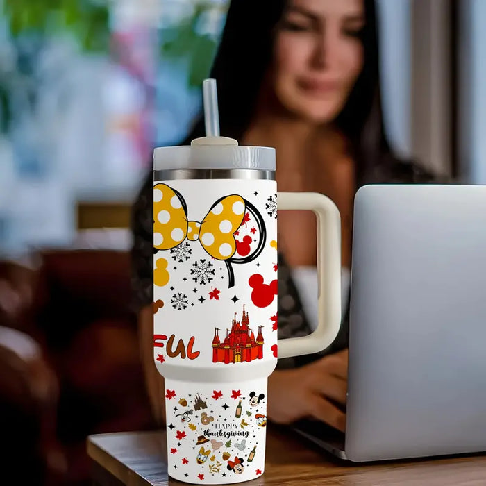 Autumn Themed 40oz Insulated Tumbler With Lid And Straw