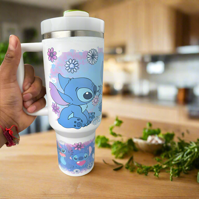 40oz Floral Stitch Cartoon Character Printed Tumbler