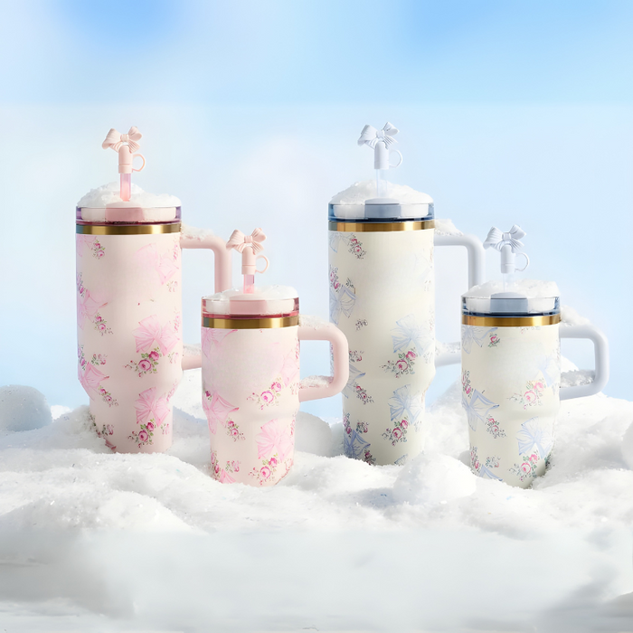 Floral Pattern Insulated Tumbler With Handle