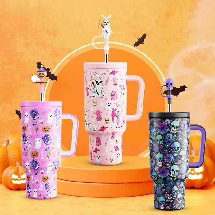 40Oz Halloween Patterned Insulated Tumbler With Handle And Straw