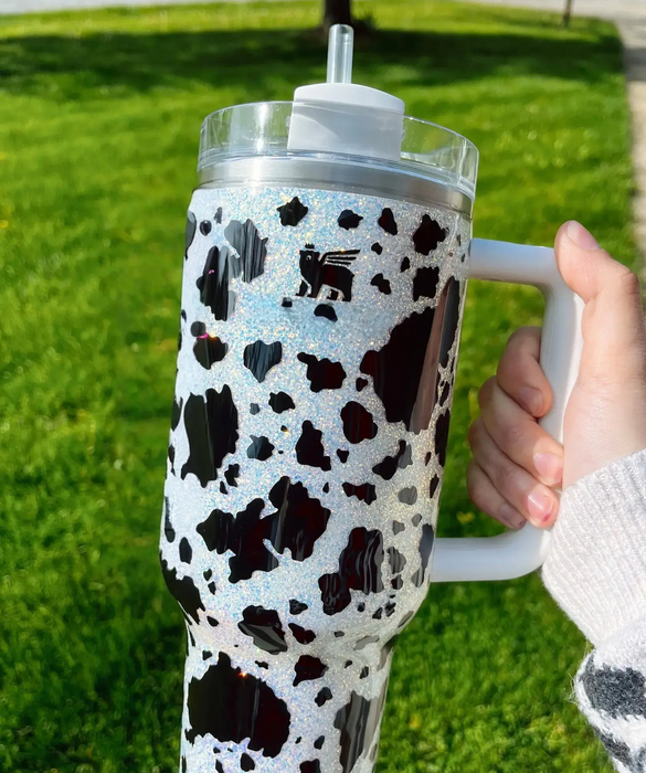 40oz Glitter Cowhide Tumbler With Handle