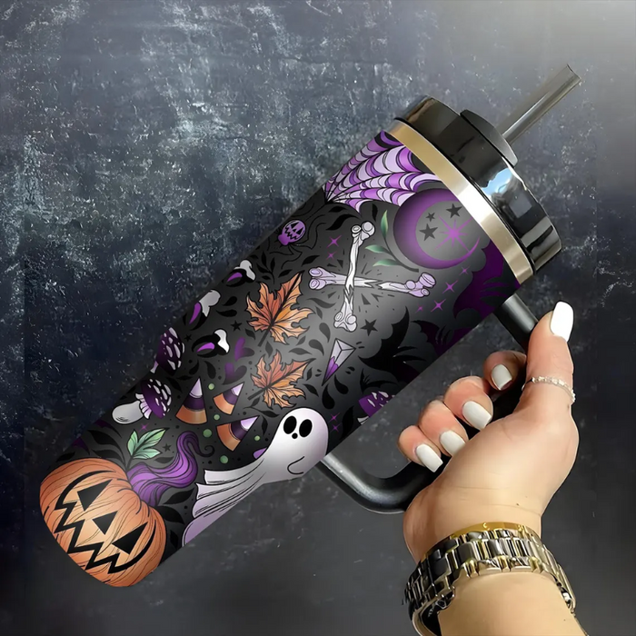 Custom Name Halloween Themed Tumbler With Handle