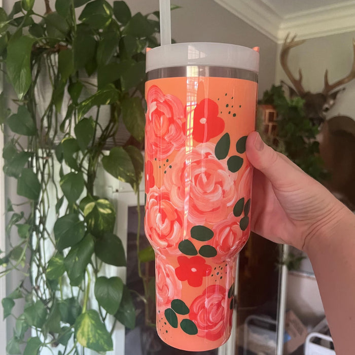 40oz Floral Inspired Tumbler With Handle