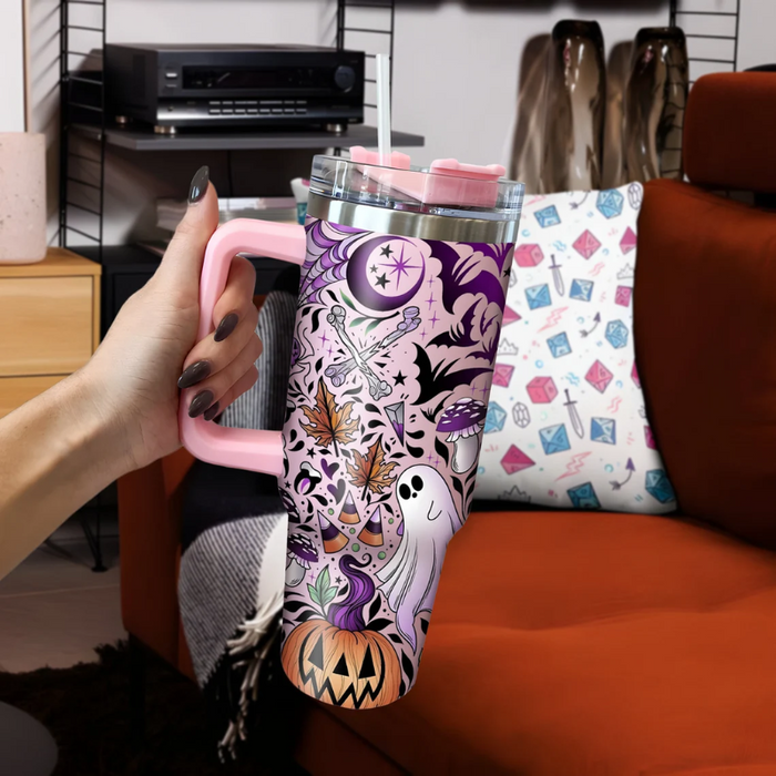 Custom Name Halloween Themed Tumbler With Handle