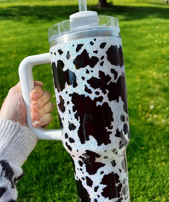 40oz Glitter Cowhide Tumbler With Handle