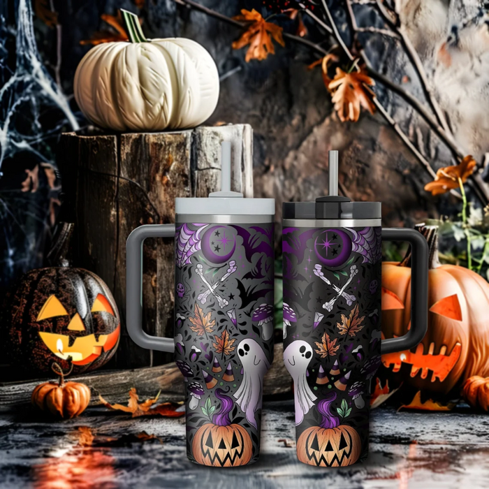 Custom Name Halloween Themed Tumbler With Handle