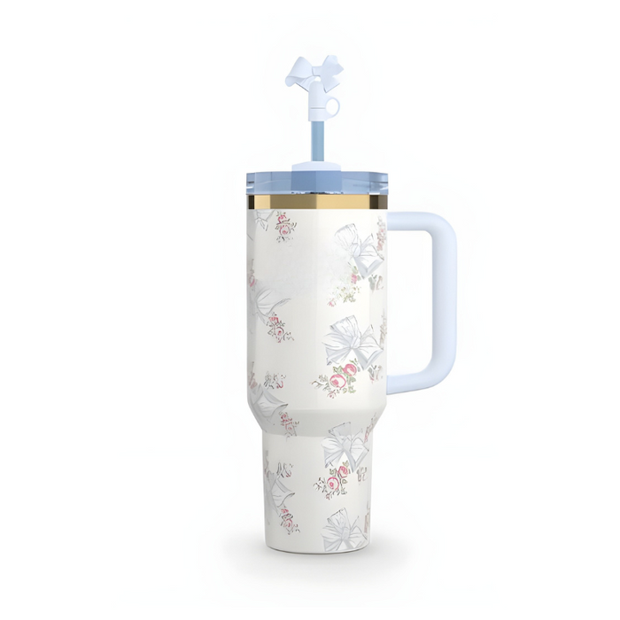 Floral Pattern Insulated Tumbler With Handle