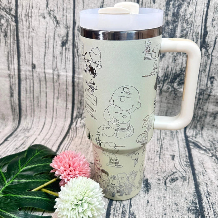 40 Oz Stainless Steel Cartoon Printed Tumbler With Handle