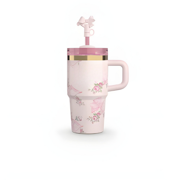 Floral Pattern Insulated Tumbler With Handle