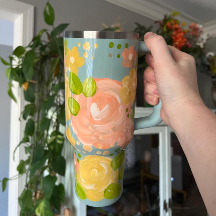 40oz Floral Inspired Tumbler With Handle