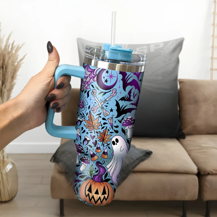 Custom Name Halloween Themed Tumbler With Handle