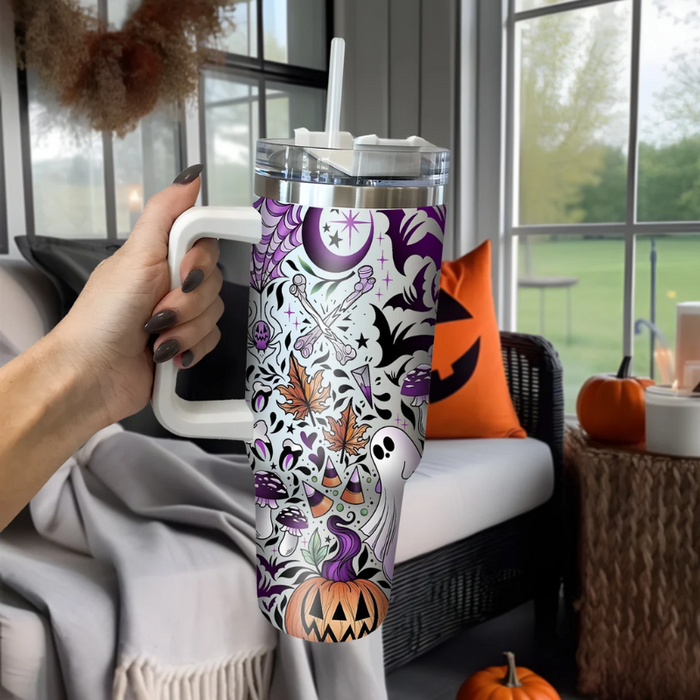 Custom Name Halloween Themed Tumbler With Handle