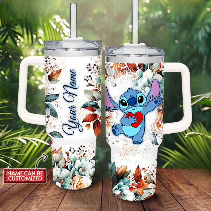 Custom Name Stitch Floral Printed Tumbler