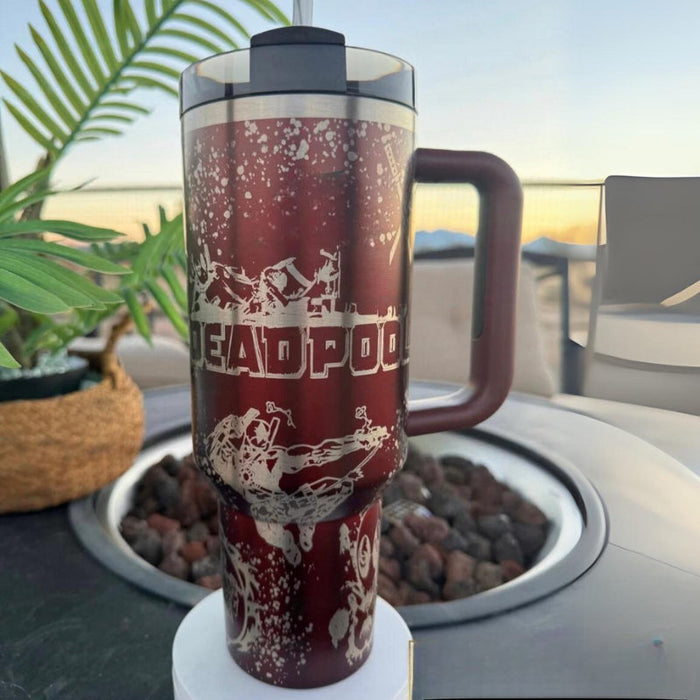 Deadpool Themed Insulated Tumbler With Handle