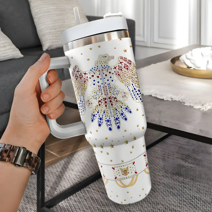 Eagle Rhinestone Tumbler With Handle And Straw