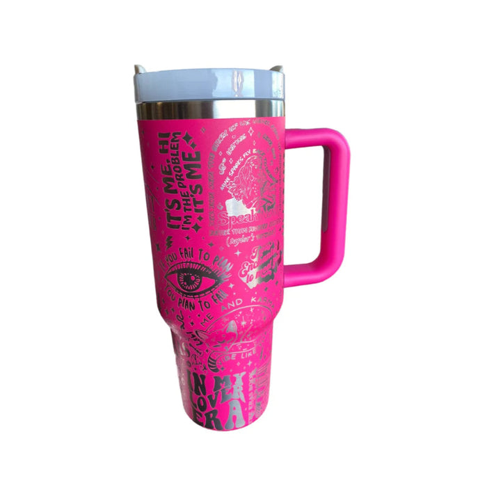 40oz Engraved Tumbler with Handle Celebrating Taylor Swift's Iconic Albums