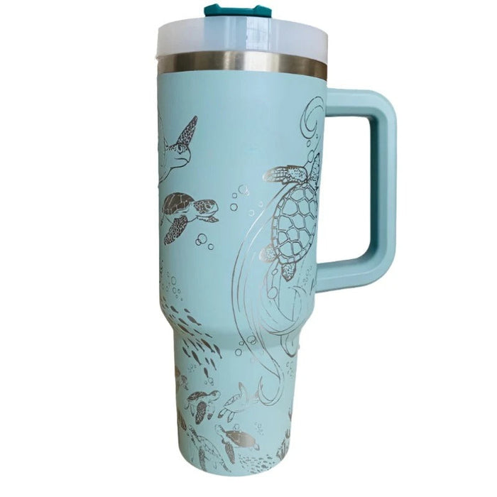 Sea Turtles Engraved 40 Oz Tumbler With Handle