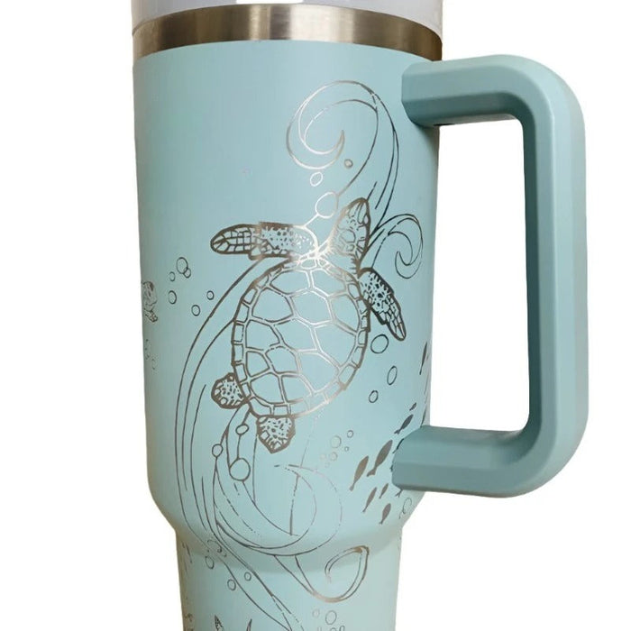 Sea Turtles Engraved 40 Oz Tumbler With Handle