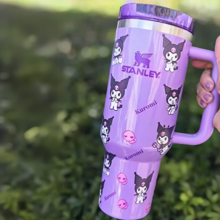 Kuromi Themed Tumbler With Handle And Straw