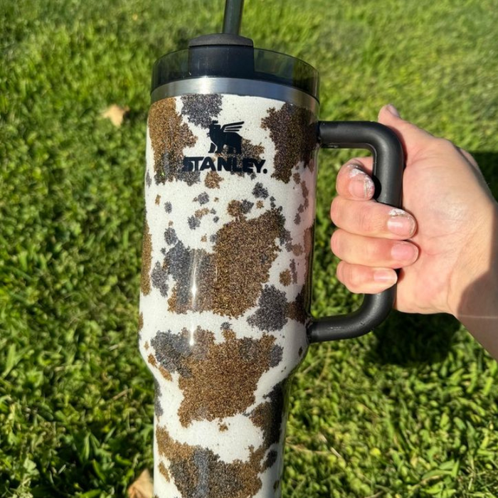 Cow Patterned 40 Oz Tumbler With Handle