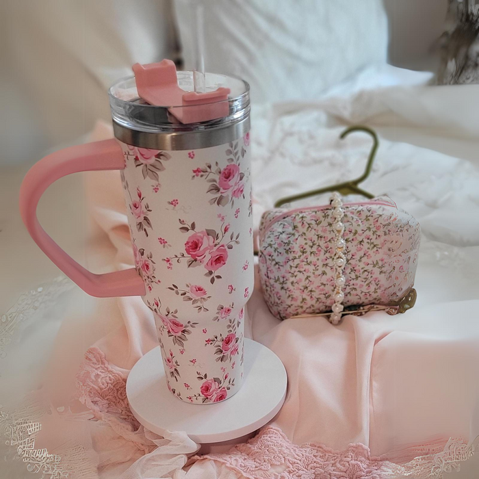 Floral Patterned Tumbler With Handle