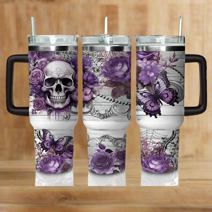 40oz Gothic Pattern Tumbler With Straw