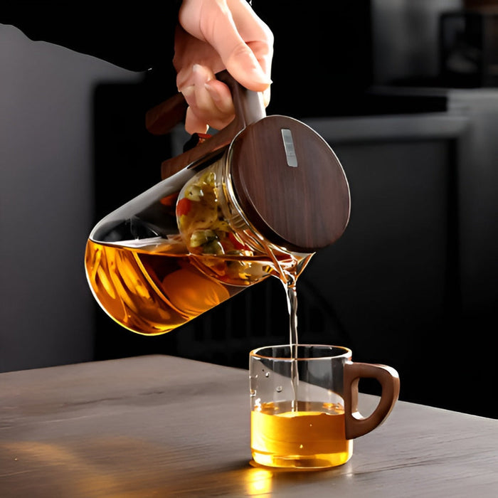 Wooden Lid Glass Teapot With Infuser