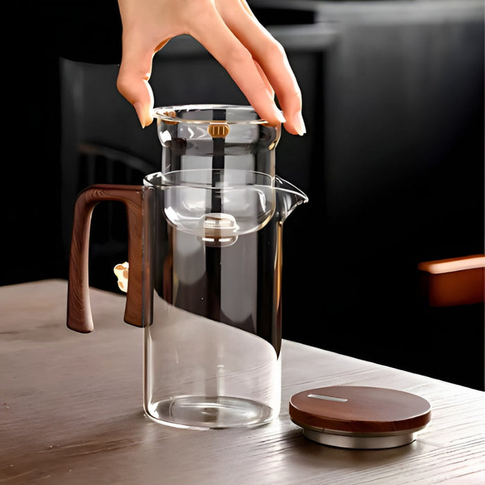 Wooden Lid Glass Teapot With Infuser