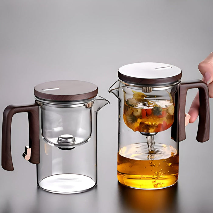 Wooden Lid Glass Teapot With Infuser