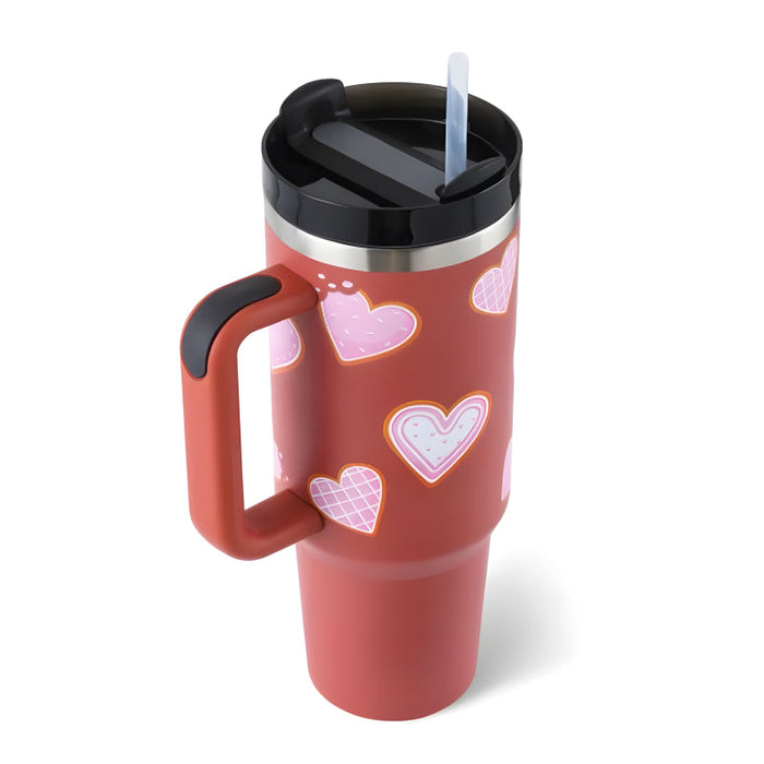 40Oz Insulated Printed Tumbler With Handle And Straw