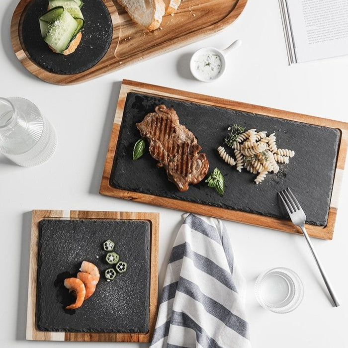 Solid Black Wood Food Plates