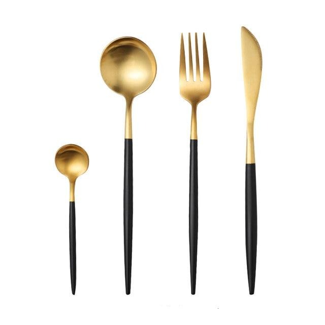 Black & Gold Stainless Steel Cutlery Set