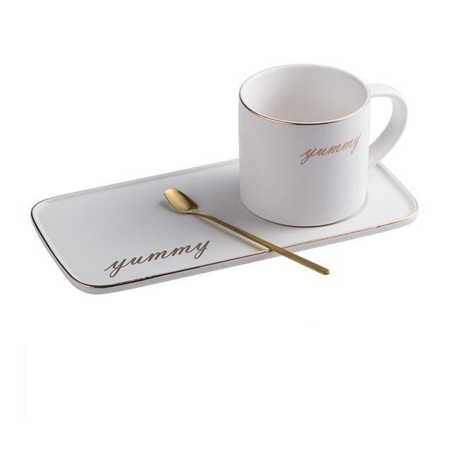 Nordic Coffee Mug with Gold Spoon and Saucer