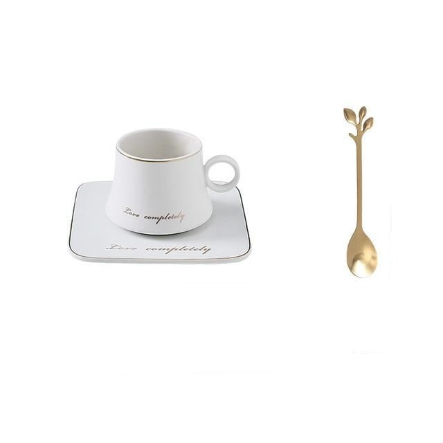 Nordic Uniquely Shaped Ceramic Mug with Spoon and Saucer