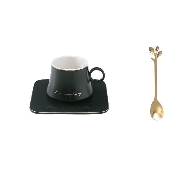 Nordic Uniquely Shaped Ceramic Mug with Spoon and Saucer
