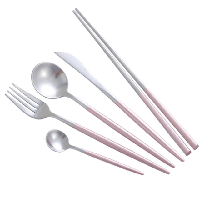 Pink & Silver Cutlery Set