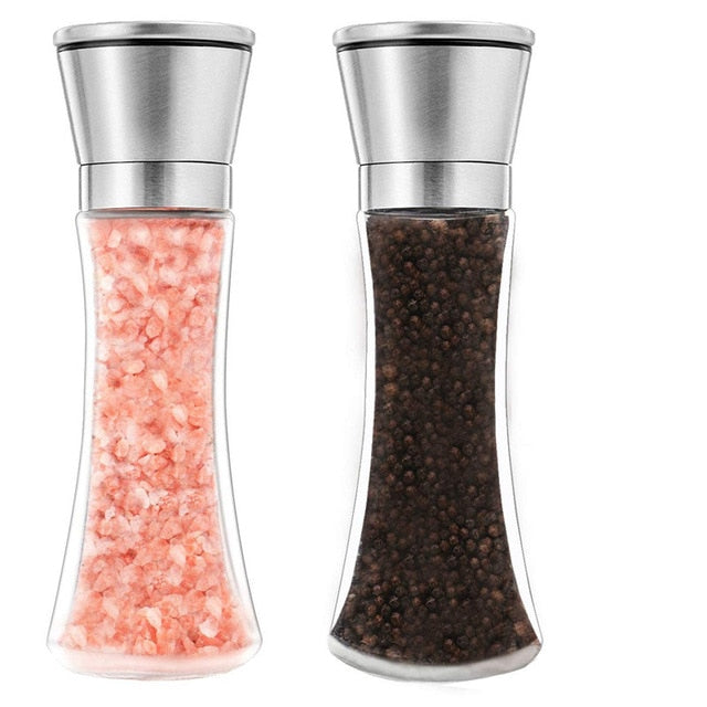 Salt and Pepper Shaker Set with Stainless Steel Holder